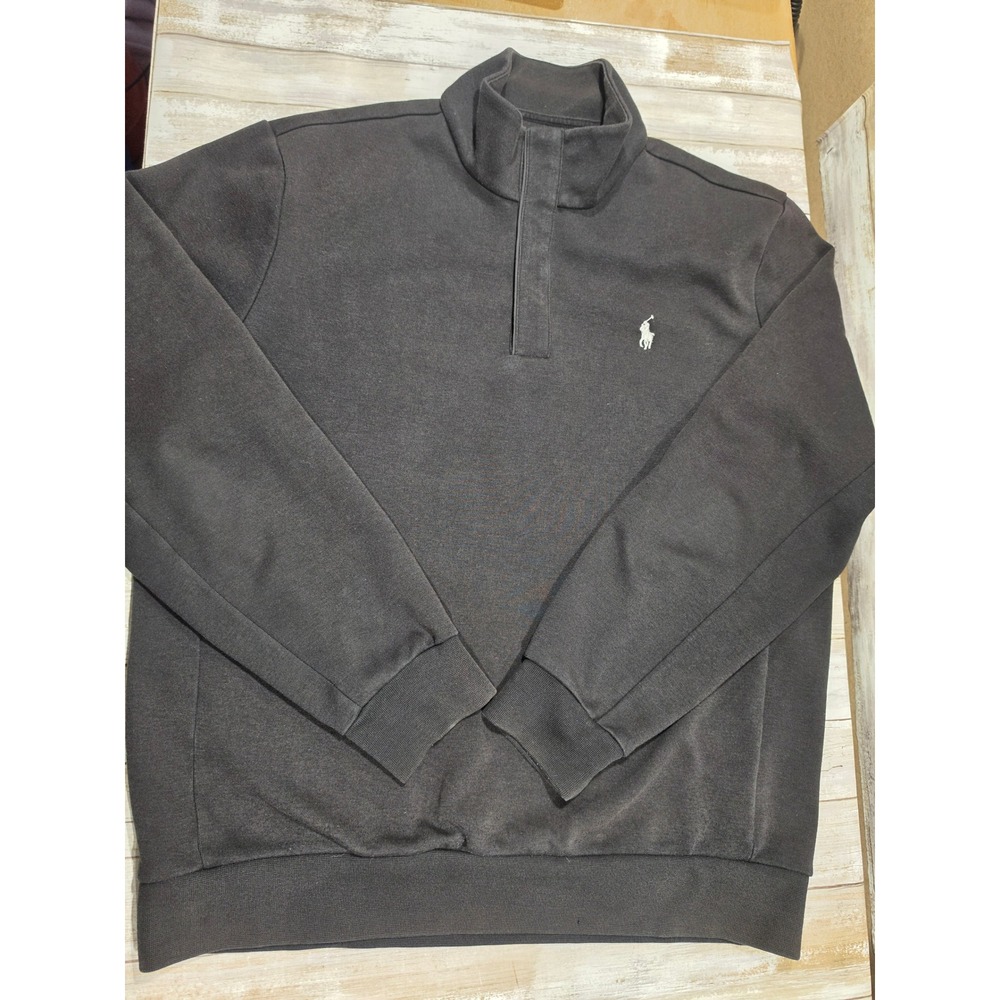 Polo Ralph Lauren‎ Mens Black Snap Mock Neck Pullover Sweatshirt Large Pony Logo